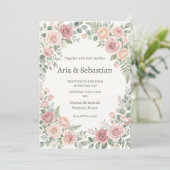 Blush Roze Groene Huwelijk Kaart (Staand voorkant)