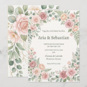 Blush Roze Groene Huwelijk Kaart (Voorkant / Achterkant)