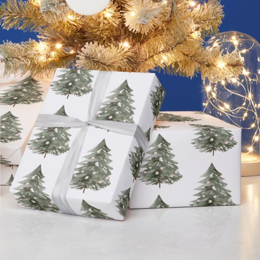 Blush roze groene kerstbomen cadeaupapier (Feestdagen)