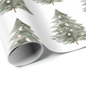 Blush roze groene kerstbomen cadeaupapier (Rol Hoek)