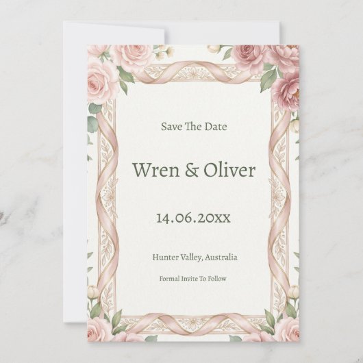 Blush Roze Groene Save the Date Kaart (Voorkant)