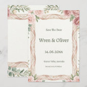 Blush Roze Groene Save the Date Kaart (Voorkant / Achterkant)
