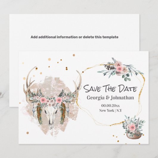 Blush roze groene staartwantaars roos boho chic save the date (Voorkant / Achterkant)