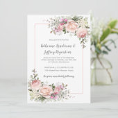 Blush Roze Groene Waterverf Bloemen Bruiloft Kaart (Staand voorkant)