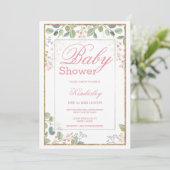Blush roze groene waterverf floral Baby shower Kaart (Staand voorkant)