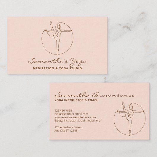 Blush roze Gym Yoga Pilates Meditation Instructeur Visitekaartje (Voorkant / Achterkant)