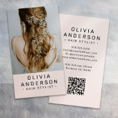 Blush Roze Haar Stylist Foto QR Code Visitekaartje