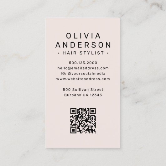 Blush Roze Haar Stylist Foto QR Code Visitekaartje (Achterkant)