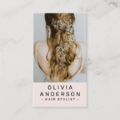 Blush Roze Haar Stylist Foto QR Code Visitekaartje (Voorkant)