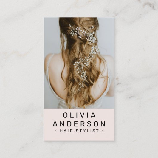 Blush Roze Haar Stylist Foto QR Code Visitekaartje (Voorkant)