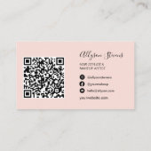 Blush roze haarmake-up foto initiaal qr code visitekaartje (Achterkant)