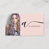 Blush roze haarmake-up foto initiaal qr code visitekaartje (Voorkant)