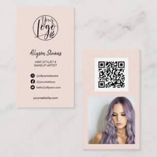 Blush roze haarmake-up foto logo eenvoudige qr-cod visitekaartje