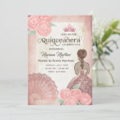 blush roze hand fan rozen tiara Quince Kaart (Staand voorkant)