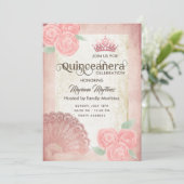 blush roze hand fan rozen tiara Quince Kaart (Staand voorkant)