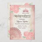 blush roze hand fan rozen tiara Quince Kaart (Voorkant / Achterkant)