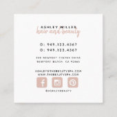 Blush Roze Hand Geletterd Script Marmeren Salon Na Vierkante Visitekaartje (Achterkant)