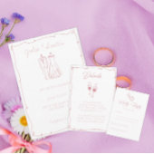 Blush Roze Hand getrokken bruid en bruidegom bruil Kaart