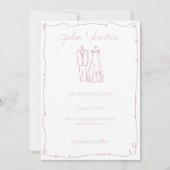 Blush Roze Hand getrokken bruid en bruidegom bruil Kaart (Voorkant)