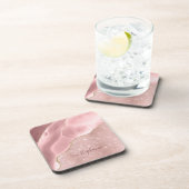 Blush roze handdruk sparkle Glam monogram Bier Onderzetter (Rechterzijde)