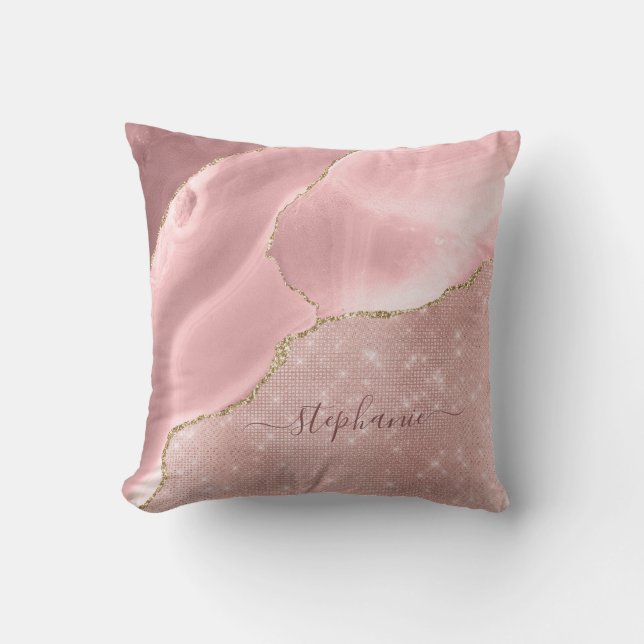 Blush roze handdruk sparkle Glam monogram Kussen (Voorkant)