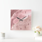 Blush roze handdruk sparkle Glam monogram Vierkante Klok (Huis)