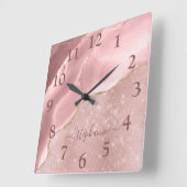 Blush roze handdruk sparkle Glam monogram Vierkante Klok (Hoek)