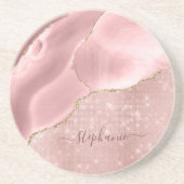 Blush roze handdruk sparkle Glam monogram Zandsteen Onderzetter (Voorkant)