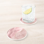 Blush roze handdruk sparkle Glam monogram Zandsteen Onderzetter (Zijkant)