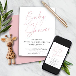 Blush Roze handgeschreven script Baby Girl Shower Kaart