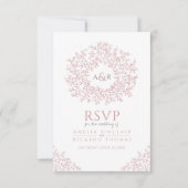 Blush roze handgetekbladmonogram RSVP bruiloft (Voorkant)