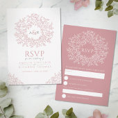 Blush roze handgetekbladmonogram RSVP bruiloft