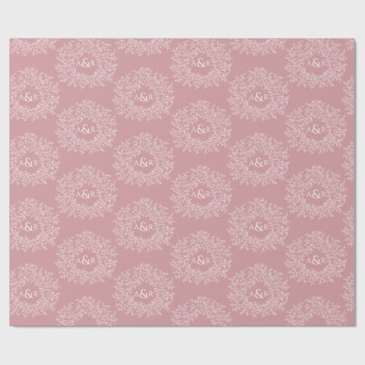 Blush roze handgetekende bladmonogram cadeaupapier (Vlak)