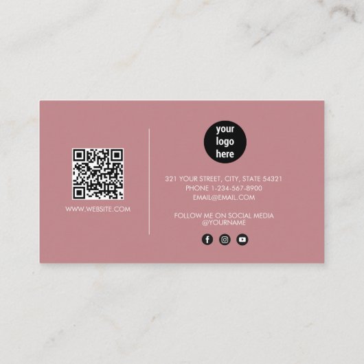 Blush Roze handtekening QR Code Sociale media Visitekaartje (Achterkant)