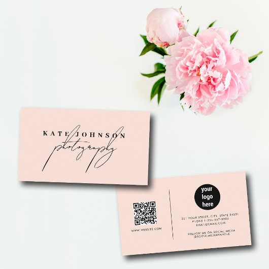 Blush Roze handtekening QR Code Sociale media Visitekaartje