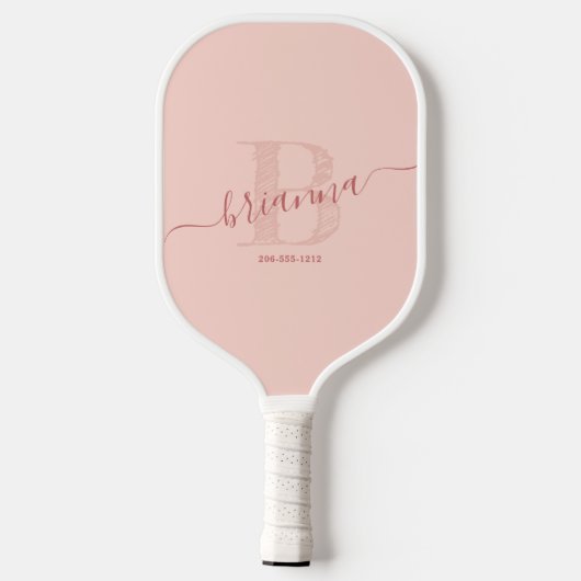 Blush Roze handtekeningen script bijtend Initiaal Pickleball Paddle (Achterkant)
