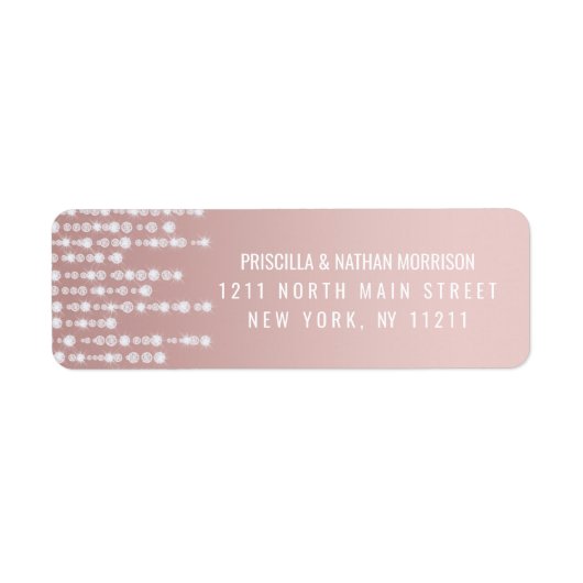 Blush Roze Hangende Diamant Lichten Bruiloft Etiket (Voorkant)