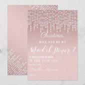 Blush Roze Hangende Diamanten Lichten Bruidsmeisje Kaart (Voorkant / Achterkant)