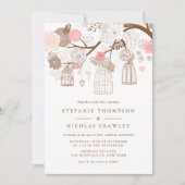 Blush roze hangende vogelkooien bruiloft kaart (Voorkant)