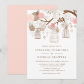 Blush roze hangende vogelkooien bruiloft kaart (Voorkant / Achterkant)