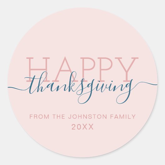 Blush roze Happy thanksgiving Ronde Sticker (Voorkant)