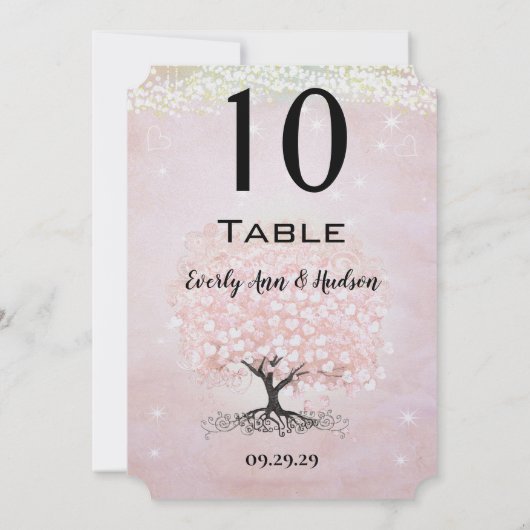 Blush Roze Hart Blad Boom Tafelnummer (Achterkant)