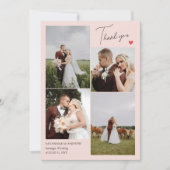 Blush Roze Hart Bruiloft Foto's Dank u Opmerking Bedankkaart (Voorkant)