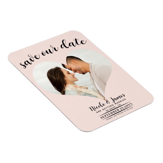 Blush Roze Hart Foto Bruiloft Save the Date Magneet (Rechterzijde)