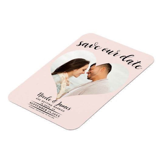 Blush Roze Hart Foto Bruiloft Save the Date Magneet (Linkerzijde)