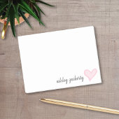 Blush roze hart met handgeschreven handtekening post-it® notes