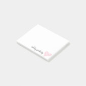 Blush roze hart met handgeschreven handtekening post-it® notes (Schuin)