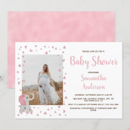 Blush Roze harten Elephant Baby shower Foto Kaart