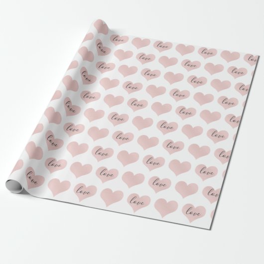 Blush roze harten liefdestekst cadeaupapier (Uitgerold)