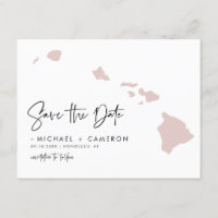 Blush Roze Hawaii Map Modern Script Save the Date